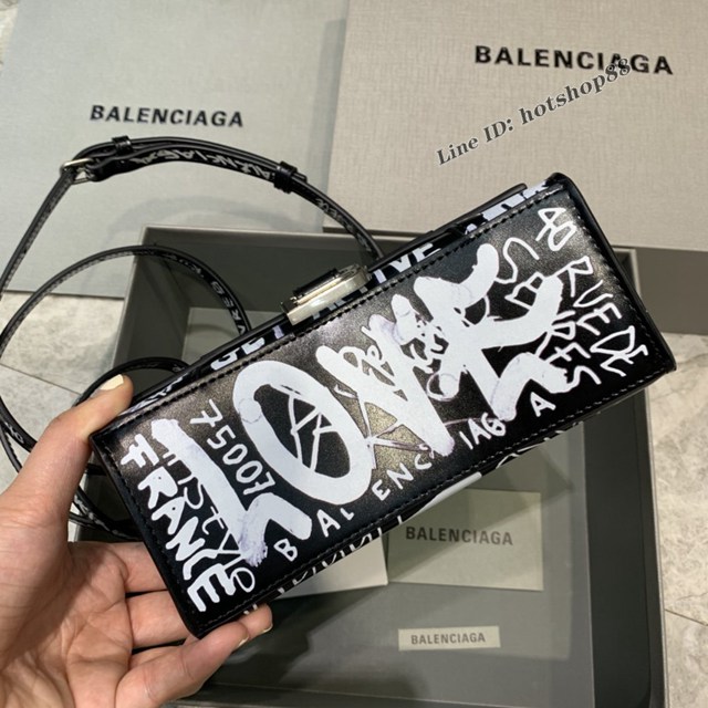 Balenciaga專櫃新款mini號手提肩背女包原單沙漏包 巴黎世家黑色平紋塗鴉沙漏包 fyj1400